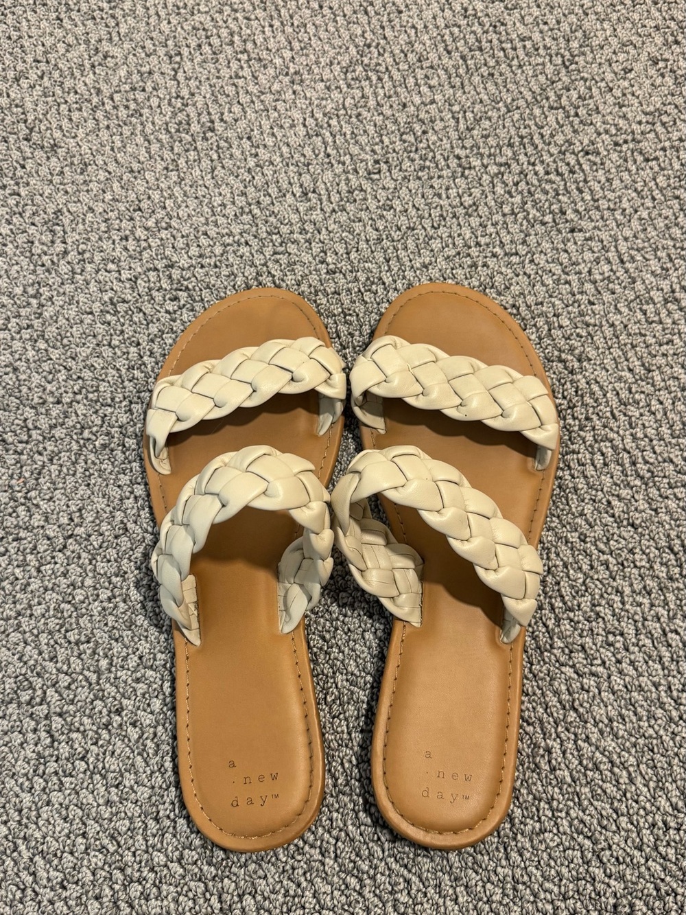 a new day Braided Double-Strap Slide Sandals in Cream and Tan